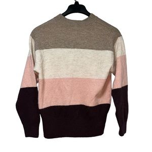 HM LOGG Colorblock Striped Wool Blend Crewneck Sweater Pink BrownSmall #201